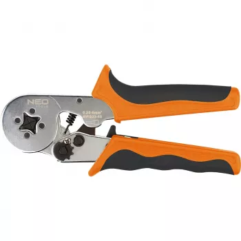 NEO Tools isereguleeruv põrk-krimbitang varrukasotsikutele 0.25-6 mm² (AWG 23-10), ruutkrimp, ergonoomiline bi-materjalist käepide, 200 mm