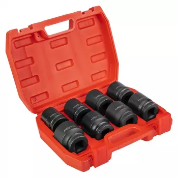 NEO TOOLS 3/4 inch löökpistikupesade komplekt, 26-38 mm, 8-osaline, Cr-Mo teras, must fosfaat, DIN 3121, koos vormitud kohvriga