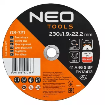 NEO TOOLS lõikeketas metallile/INOX 230 x 1.9 x 22.2 mm, 41 A46-S-BF, 25 tk