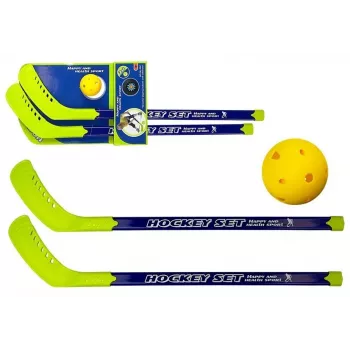 LEAN TOYS Saalihoki komplekt 2 hokikepi ja palliga, 82 cm, punane/sinine, lastele alates 6. eluaastast