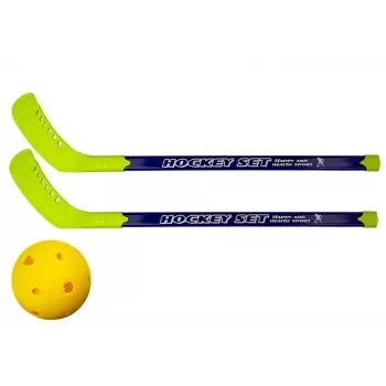 LEAN TOYS Saalihoki komplekt 2 hokikepi ja palliga, 82 cm, punane/sinine, lastele alates 6. eluaastast