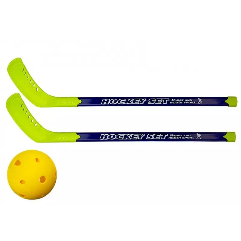 LEAN TOYS Saalihoki komplekt 2 hokikepi ja palliga, 82 cm, punane/sinine, lastele alates 6. eluaastast