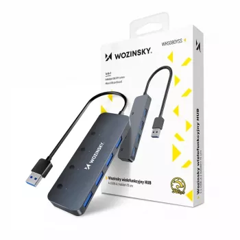 Wozinsky WHS080YSS 4-pordiline USB-A 3.0 jaotur üksikute lülititega, alumiinium, hall, 15 cm kaabel