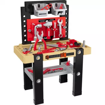 NEO TOOLS Mini laste tööriistakomplekt 3-in-1 kohver, seljakott ja töölaud, 40+ tarvikuga, mängutrell, tööriistad, mutrid ja poldid, vanusele 3+
