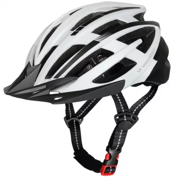 WOZINSKY MTB jalgrattakiiver eemaldatava visiiri ja tagumise USB-tuliga 54-57 cm - must-valge