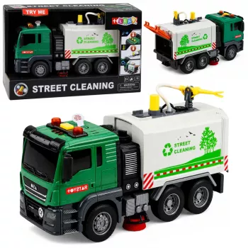 LEAN TOYS Tänavapühkija veoauto veefunktsiooni tulede helidega 1:14