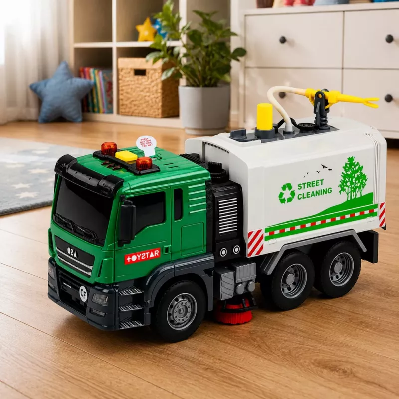 LEAN TOYS Tänavapühkija veoauto veefunktsiooni tulede helidega 1:14