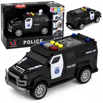 LEAN TOYS Politseiauto erisõiduk mõõtkavas 1:32, must, tulede ja helidega
