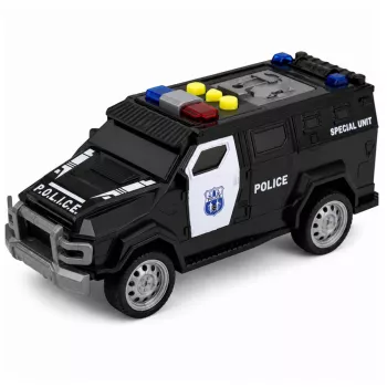 LEAN TOYS Politseiauto erisõiduk mõõtkavas 1:32, must, tulede ja helidega