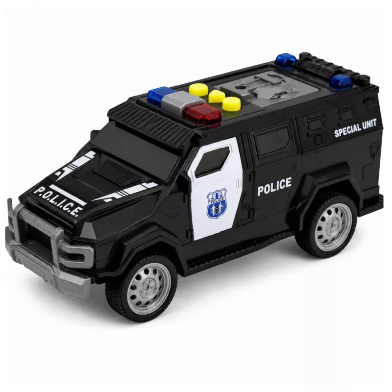 LEAN TOYS Politseiauto erisõiduk mõõtkavas 1:32, must, tulede ja helidega