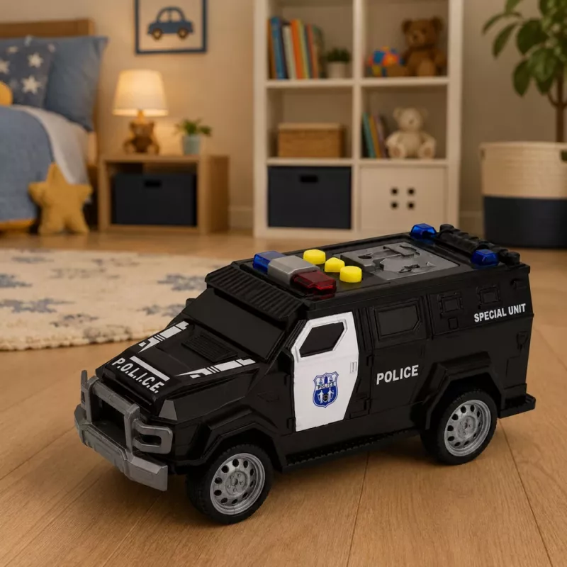 LEAN TOYS Politseiauto erisõiduk mõõtkavas 1:32, must, tulede ja helidega