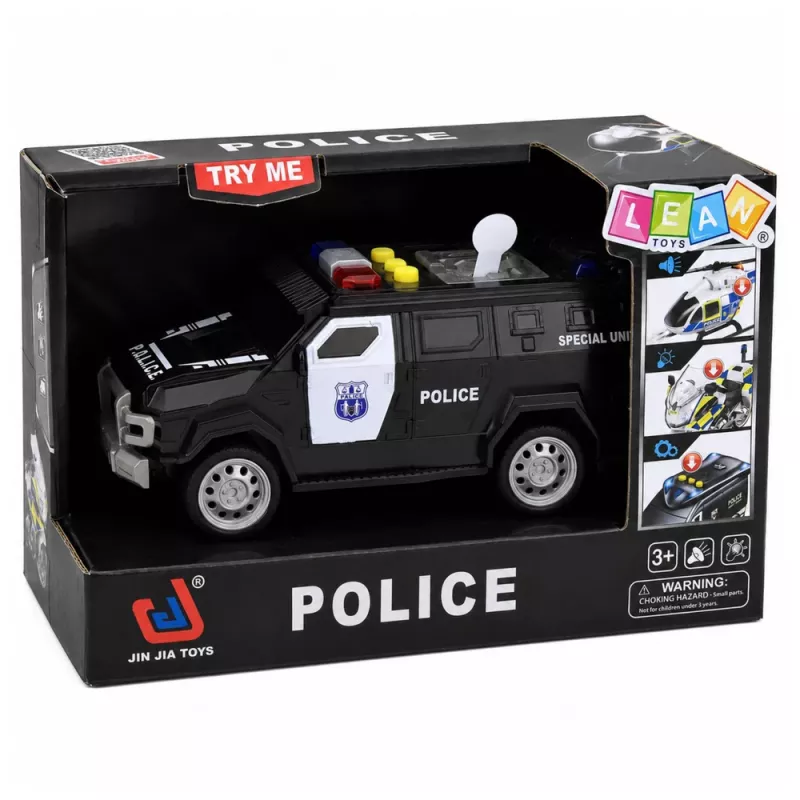 LEAN TOYS Politseiauto erisõiduk mõõtkavas 1:32, must, tulede ja helidega