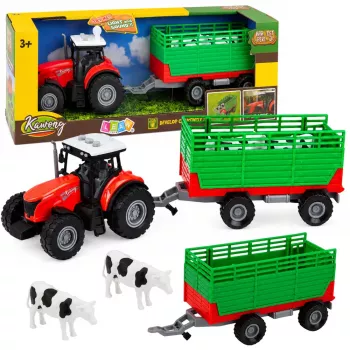 LEAN TOYS Traktor haagisega loomade transportimiseks lehma kujudega, tulede ja helidega, 4 tk