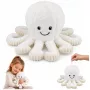LEAN TOYS Plüššist kaheksajalg pehme mänguasi elastsete kombitsatega, valge, 30 cm