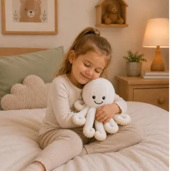 LEAN TOYS Plüššist kaheksajalg pehme mänguasi elastsete kombitsatega, valge, 30 cm