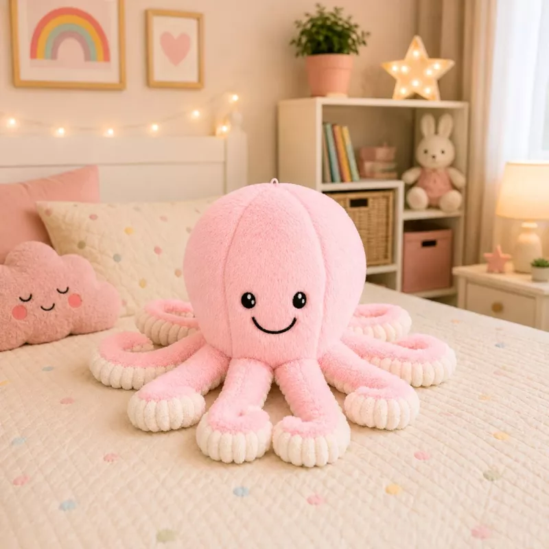LEAN TOYS Plush Octopus Cuddly Toy with Elastic Tentacles Pink 50 cm