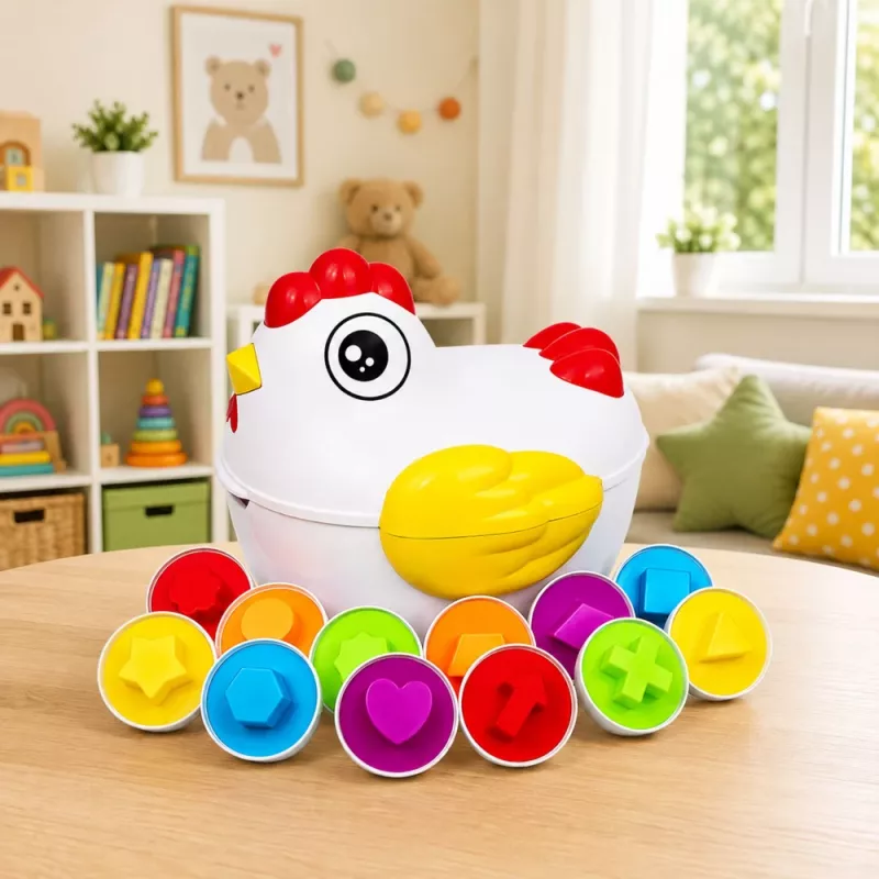 LEAN TOYS Õppiv Kana 12 Muna Sorteerija Kujundite ja Värvide Õppimiseks