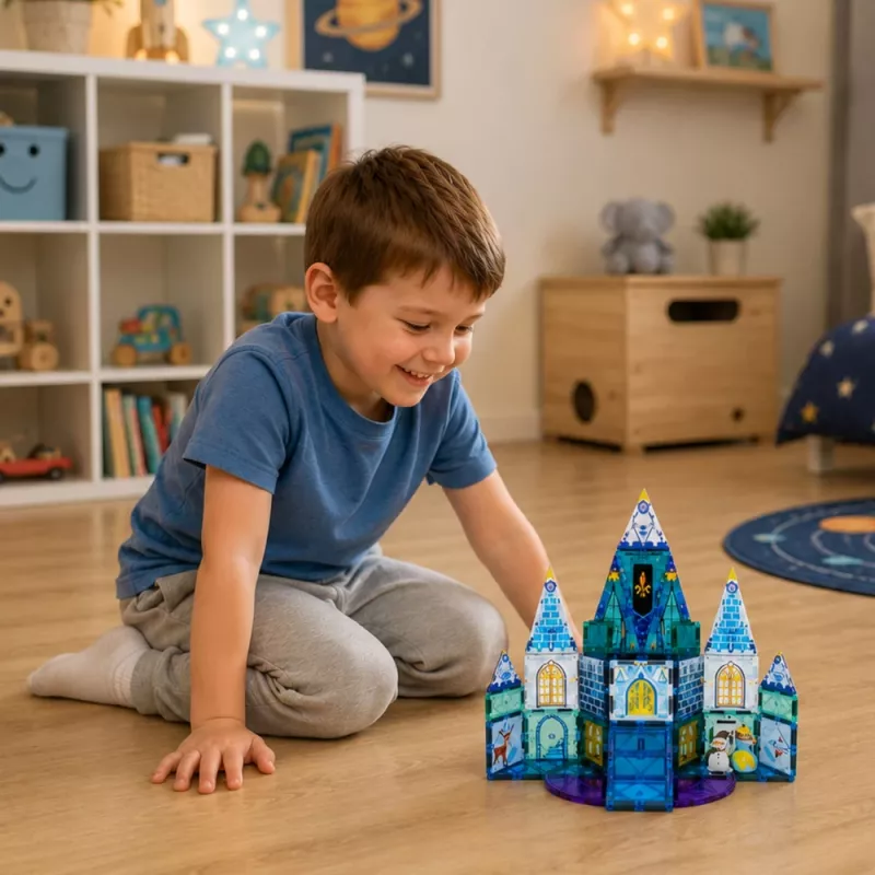 LEAN TOYS Magnetilised ehitusklotsid Jääprintsessi loss sinine 47 tk