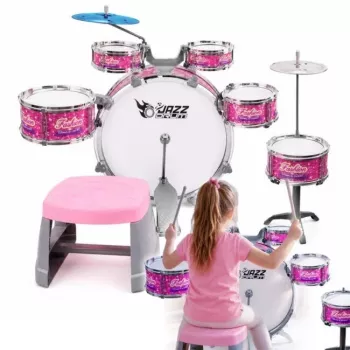 SUPRIMO K-DRUMS 3 Roosa laste trummiplokkomplekt koos taburetiga ja pulkadega