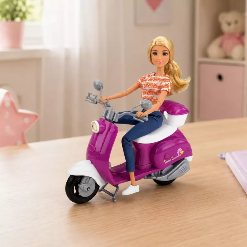 LEAN TOYS Anlily Reisiv Nukk Tõukerattaga, Prillide, Telefonihoidiku ja Aksessuaaridega