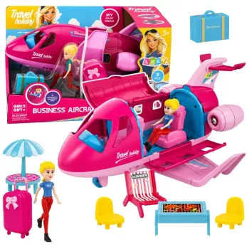 LEAN TOYS Kokkupandav lennuk nukkude reisisetiga, tarvikud, roosa, 9 tk