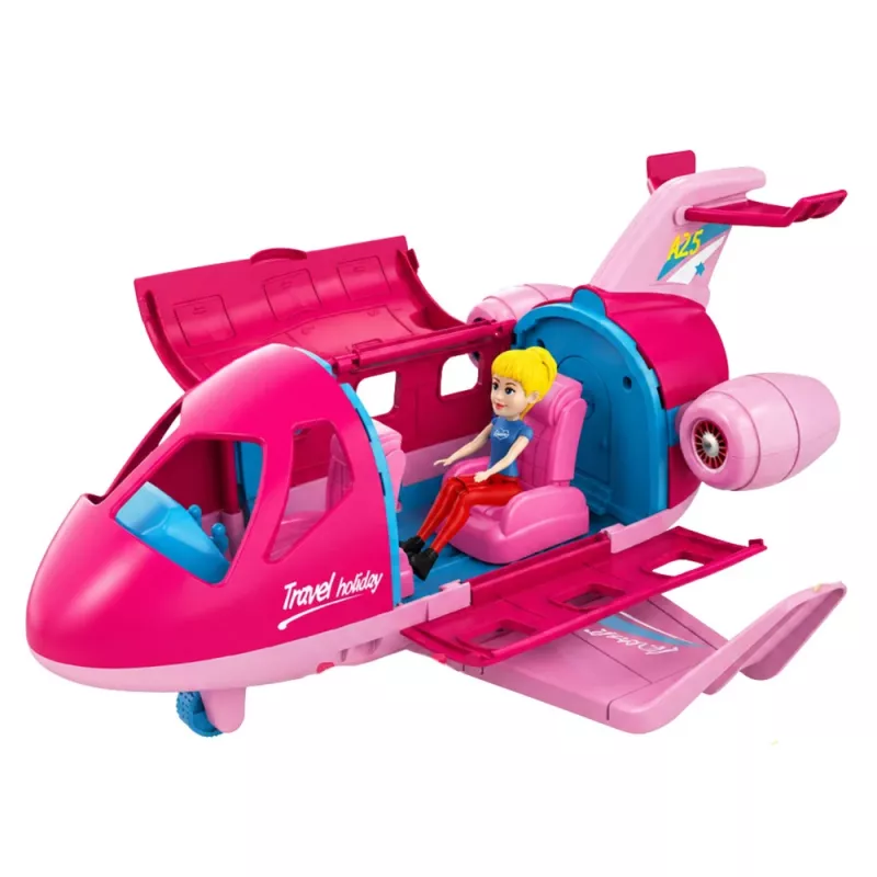 LEAN TOYS Kokkupandav lennuk nukkude reisisetiga, tarvikud, roosa, 9 tk