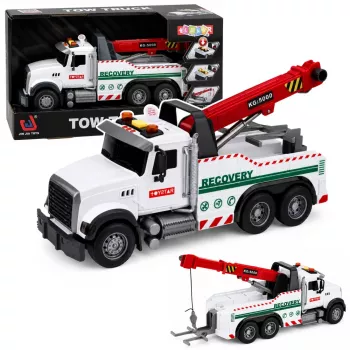 LEAN TOYS Ehitusveok reguleeritava kraanaga, tulede ja helidega, valge 1:14