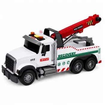 LEAN TOYS Ehitusveok reguleeritava kraanaga, tulede ja helidega, valge 1:14