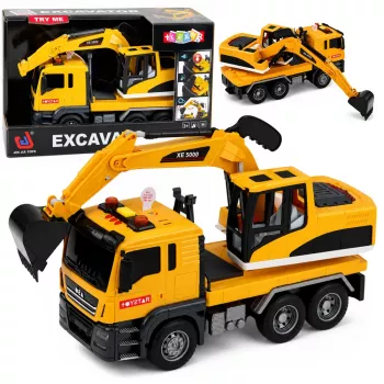 LEAN TOYS 1:14 RC Ekskavaator veok liigutatava kopaga, tulede ja helidega – kollane