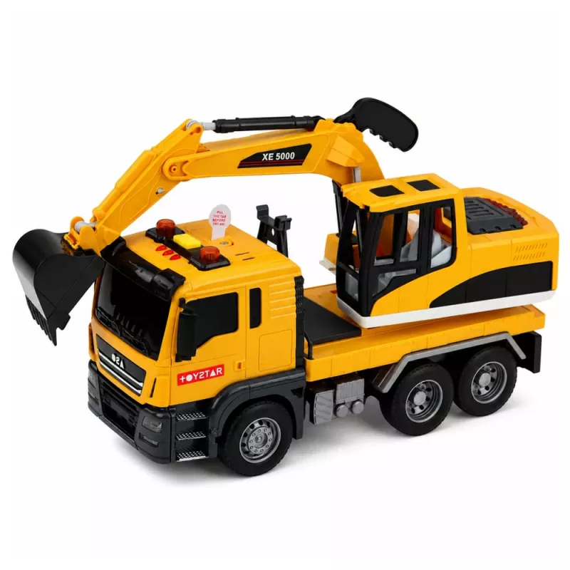 LEAN TOYS 1:14 RC Ekskavaator veok liigutatava kopaga, tulede ja helidega – kollane