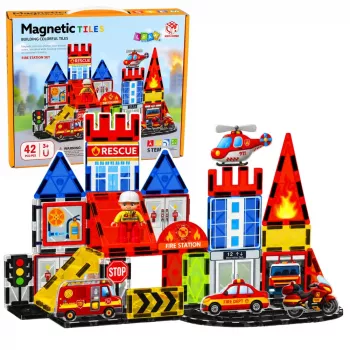 LEAN TOYS Magnetilised ehitusklotsid Tuletõrjejaam 42 tükki