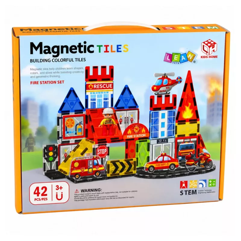 LEAN TOYS Magnetilised ehitusklotsid Tuletõrjejaam 42 tükki