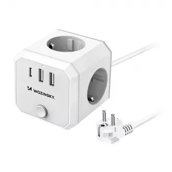 Wozinsky WKZ-3B 4-suunaline toitekuubik 2 USB-A ja 1 USB-C pordiga, 4000 W, 1,8 m kaabel, valge