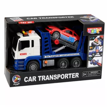 LEAN TOYS Lora Pukseerimisauto koos autoga, sõidutuled ja helid, sinine
