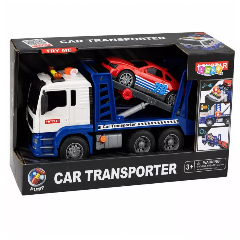LEAN TOYS Lora Pukseerimisauto koos autoga, sõidutuled ja helid, sinine