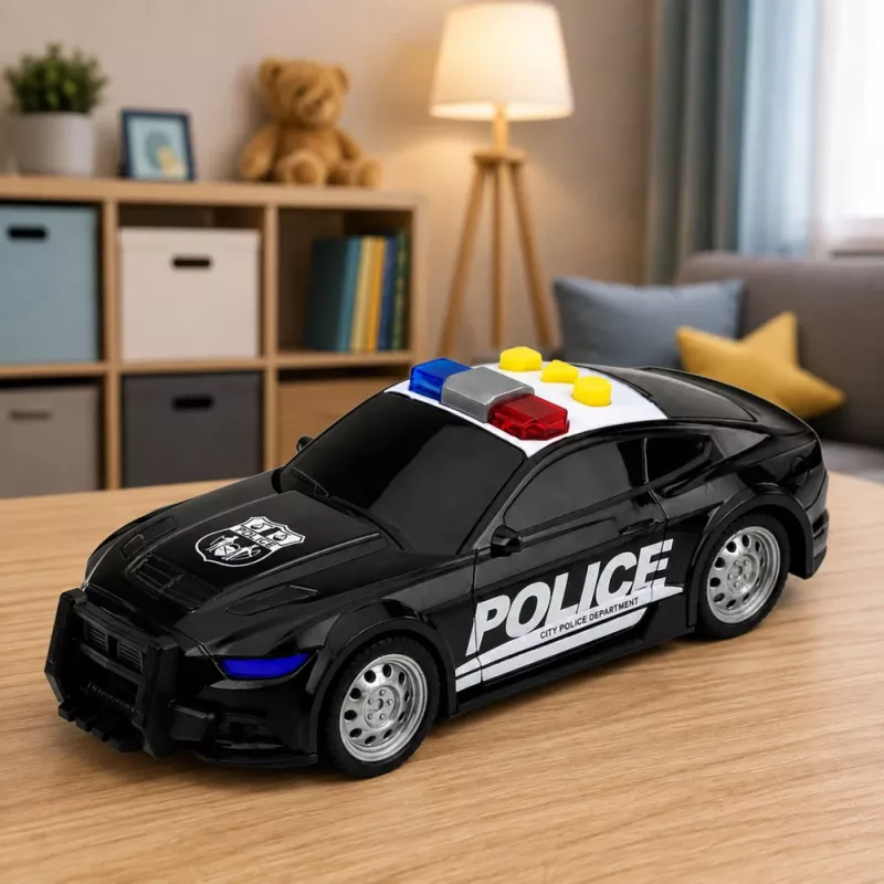 LEAN TOYS politseiauto tulede ja helidega, must, mõõtkavas 1:32