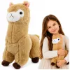 LEAN TOYS Plüüšist alpakast laama mänguloom, pehme kaisuloom, kreemikas, 38 cm