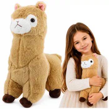 LEAN TOYS Plüüšist alpakast laama mänguloom, pehme kaisuloom, kreemikas, 38 cm