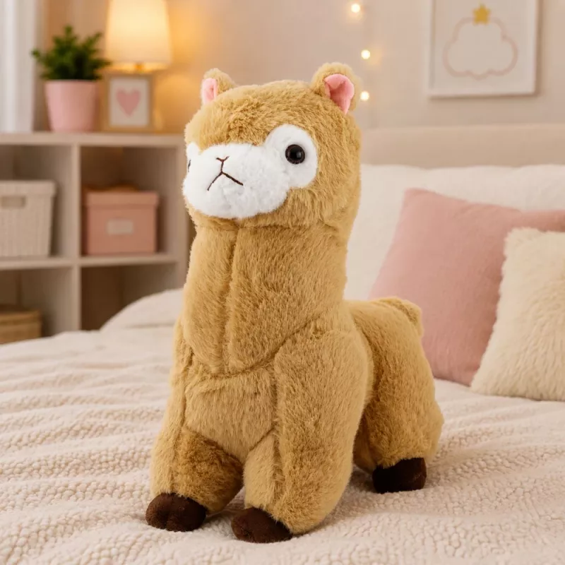 LEAN TOYS Plüüšist alpakast laama mänguloom, pehme kaisuloom, kreemikas, 38 cm