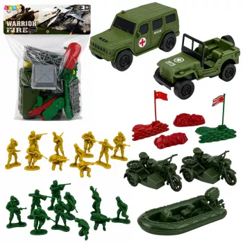 LEAN TOYS Military komplekt sõdurid sõidukid sõjaväebaas torn kujukesed 46 tk
