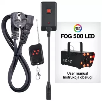 LIGHT4ME FOG 500 LED suitsugeneraator, 500 W, RGB LED, 0,5 L paak, juhtmega kaugjuhtimispult