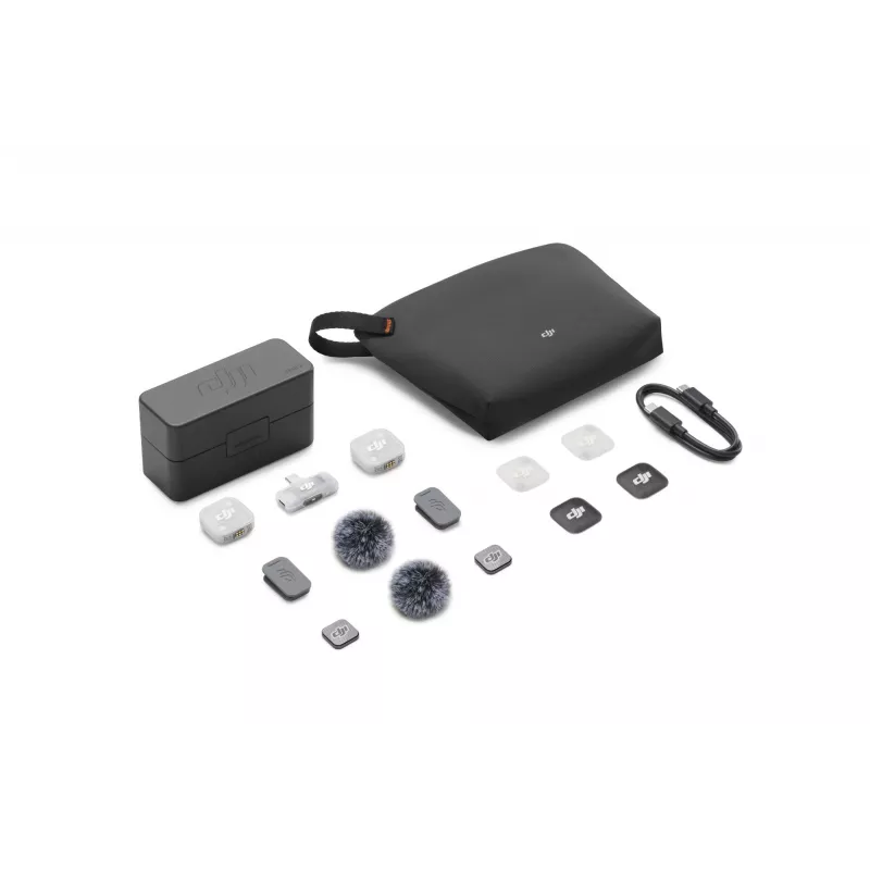 DJI Mic Mini 2 juhtmevaba mikrofonisüsteem (2 TX + 1 mobiilne RX + laadimiskarp), valge