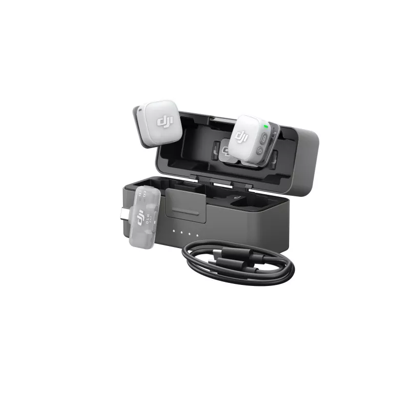 DJI Mic Mini 2 juhtmevaba mikrofonisüsteem (2 TX + 1 mobiilne RX + laadimiskarp), valge