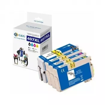 G&G Ühilduv 4-pakend Suure Mahutavusega Tindikassetid Epson 407XL jaoks (Must, Tsüaan, Magenta, Kollane)