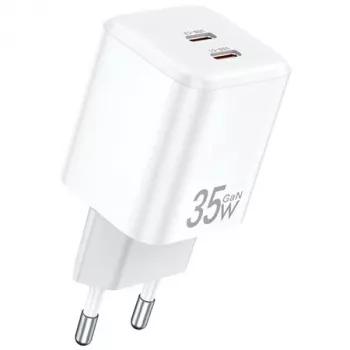 AWEI PD65-EU 35W GaN Dual USB-C seinadapter valge