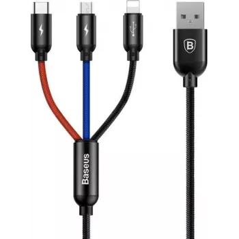 Baseus Primary Colors 3-in-1 USB 2.0 Type A to Micro, USB-C & Lightning kaabel 30cm must/punane/sinine