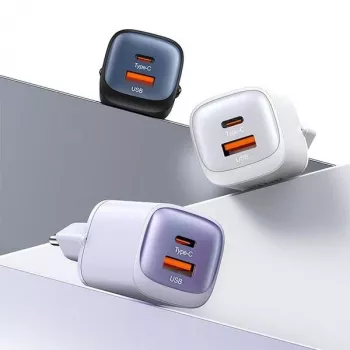 USAMS CC254 30W GaN USB-C/USB-A kiirlaadija seinadapter HC seeria must