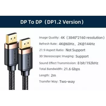 USAMS DisplayPorti kaabel 2m 4K U74HD Must SJ531HD01 (US-SJ531)