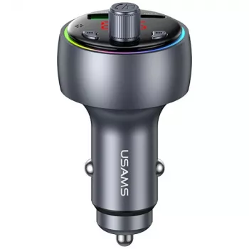 USAMS CC328 30W Bluetooth FM saatja auto laadija USB-C PD ja USB-A QC3.0, käed-vabad kõned, LED-ekraan, must