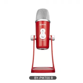 BOYA BY-PM700R USB kondensaatormikrofon kardioid-, omnidirektsionaalse, bidirektsionaalse ja stereopolaarmustriga, 3,5 mm kõrvaklappide väljund, helitugevuse regulaator, vaigistusnupp ja integreeritud lauastatiiv